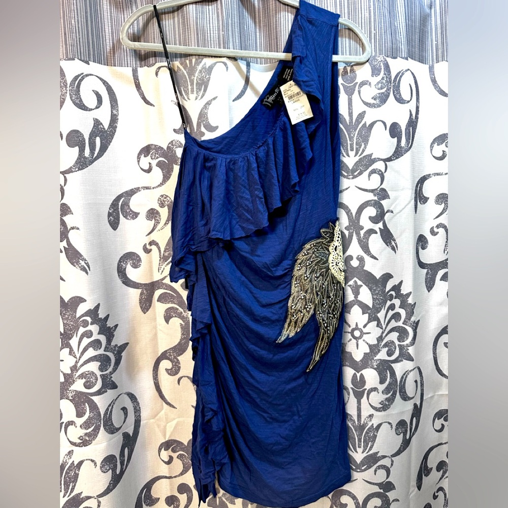 NWT Miss Me Deep Blue Dress with Embroidered Design Size L